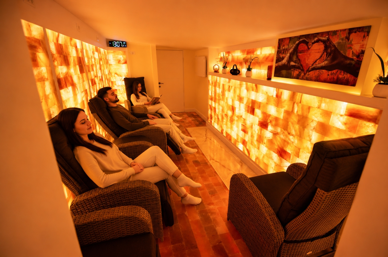 Cuplu relaxându-se împreună în salina Forest Retreat Villas din Bușteni, spațiu premium de wellness